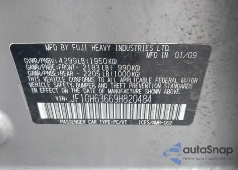 2009 Subaru Impreza Outback Sport z USA, uszkodzony, nr VIN JF1GH63669H820484